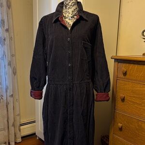 Eddie Bauer Vintage Navy Blue Corduroy Dress with Red Plaid Accents Size 4X